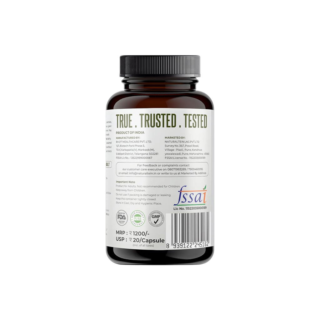 NATURALTEIN Ultimate Caffeine with L-Theanine | 100mg Caffeine + 100mg L-Theanine | Energy, Focus & Alertness Support | 2-in-1 Formula | 60 Veg Capsules