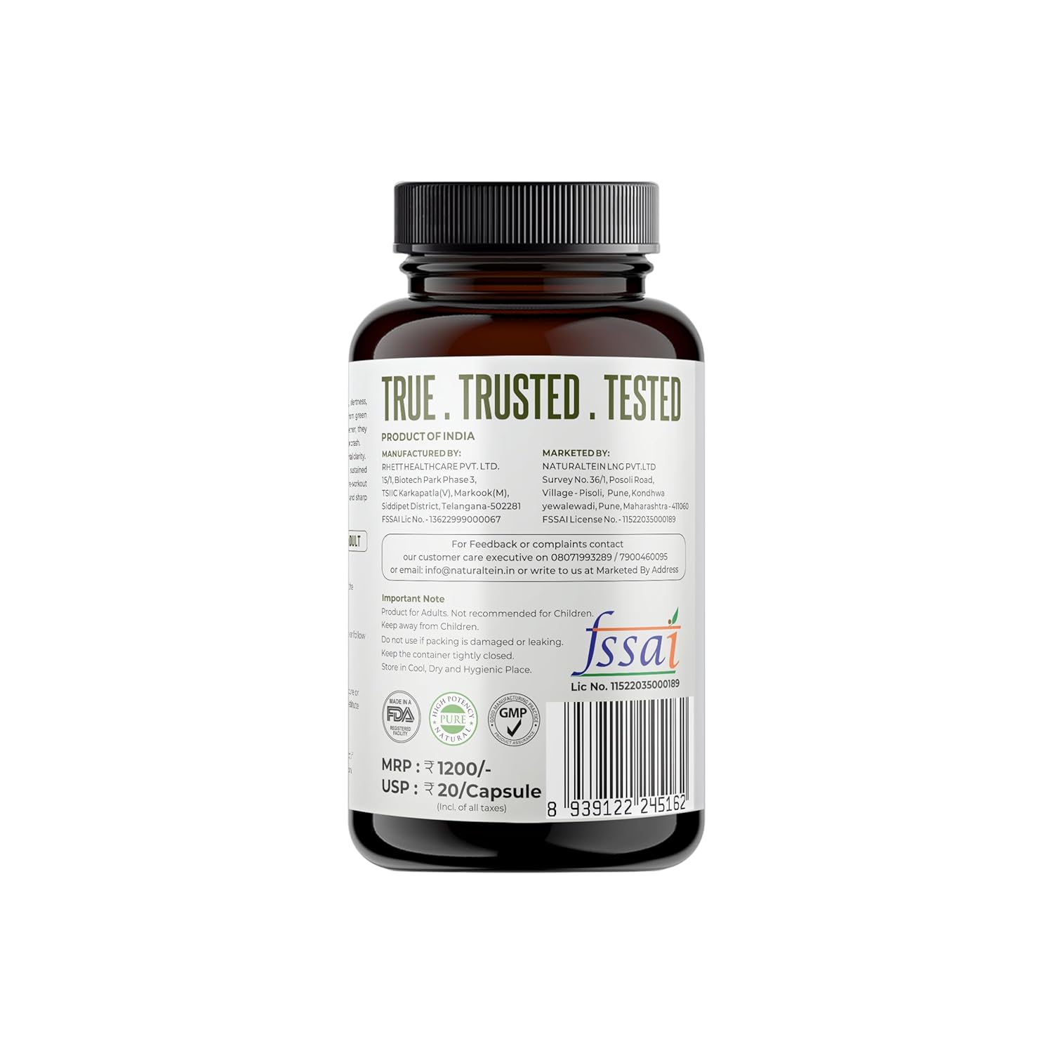 NATURALTEIN Ultimate Caffeine with L-Theanine | 100mg Caffeine + 100mg L-Theanine | Energy, Focus & Alertness Support | 2-in-1 Formula | 60 Veg Capsules