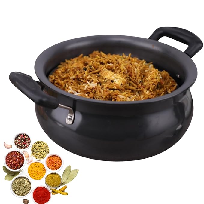 Vinod Black Pearl Hard Anodised Non Stick Handi with Lid - 3 Litre, Junior | 3.25mm Thickness | Biryani Pot
