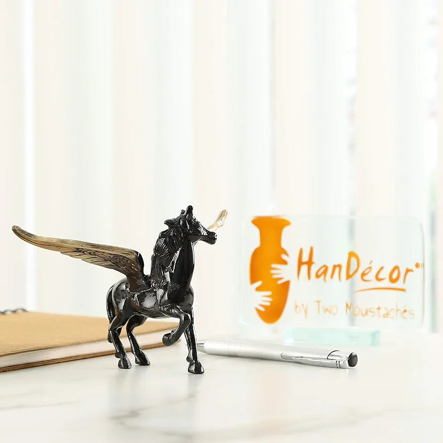 Two Moustaches Flying Angel Brass Horse Showpiece for Home Decor