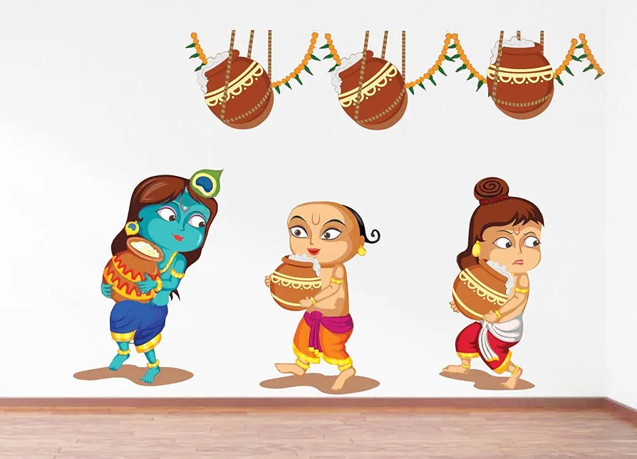 Rawpockets Decals Lord Krishna Carrying Butter Pot Wall Sticker