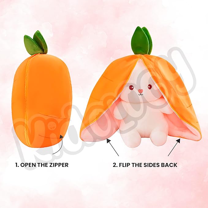 Kidology Plush Toy Pillow Reversible Bunny Cute Rabbit Sofa Carrot Pillow Orange