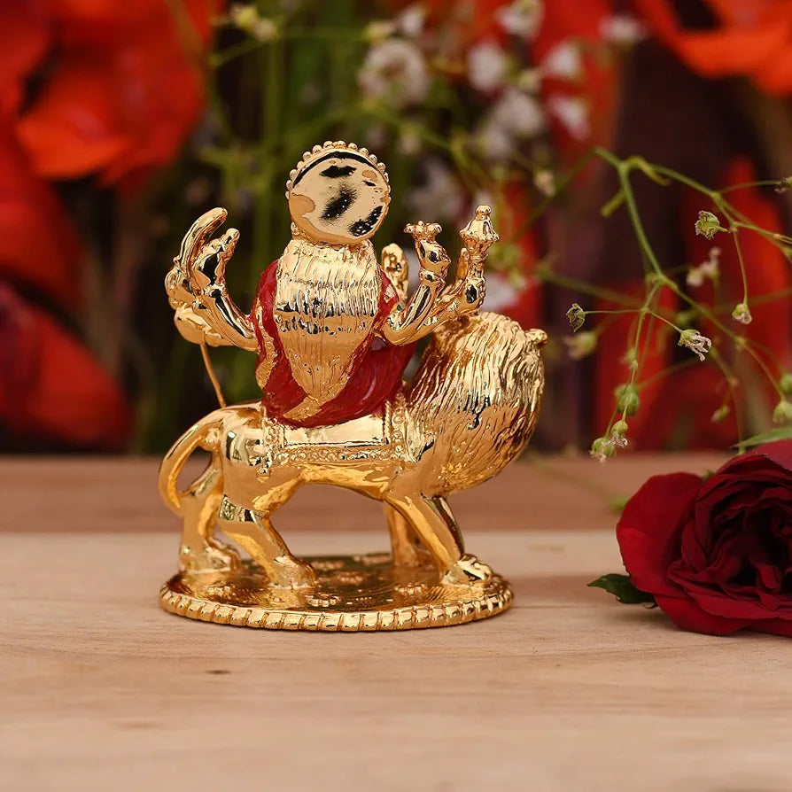 Collectible India Gold Plated Goddess Maa Durga Sherawali MATA Idol Statue for Car Dashboard