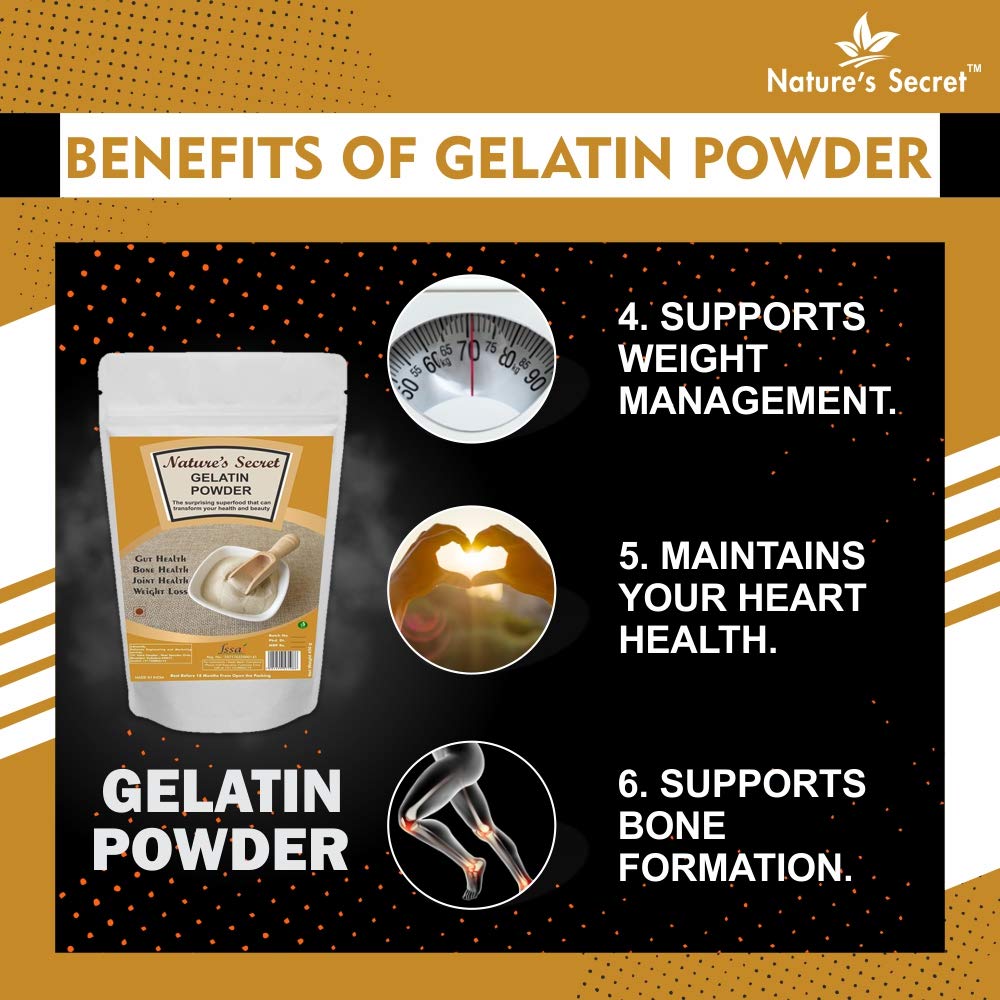 Nature's Secret Gelatine Powder |Size 450 Gm| 99% Protein | FSSAI Approved | Spl. for Making DIY Sweet & Jam, DIY Peel Off Mask, Blackheads & Whiteheads Remover | Effective for Joint Pain