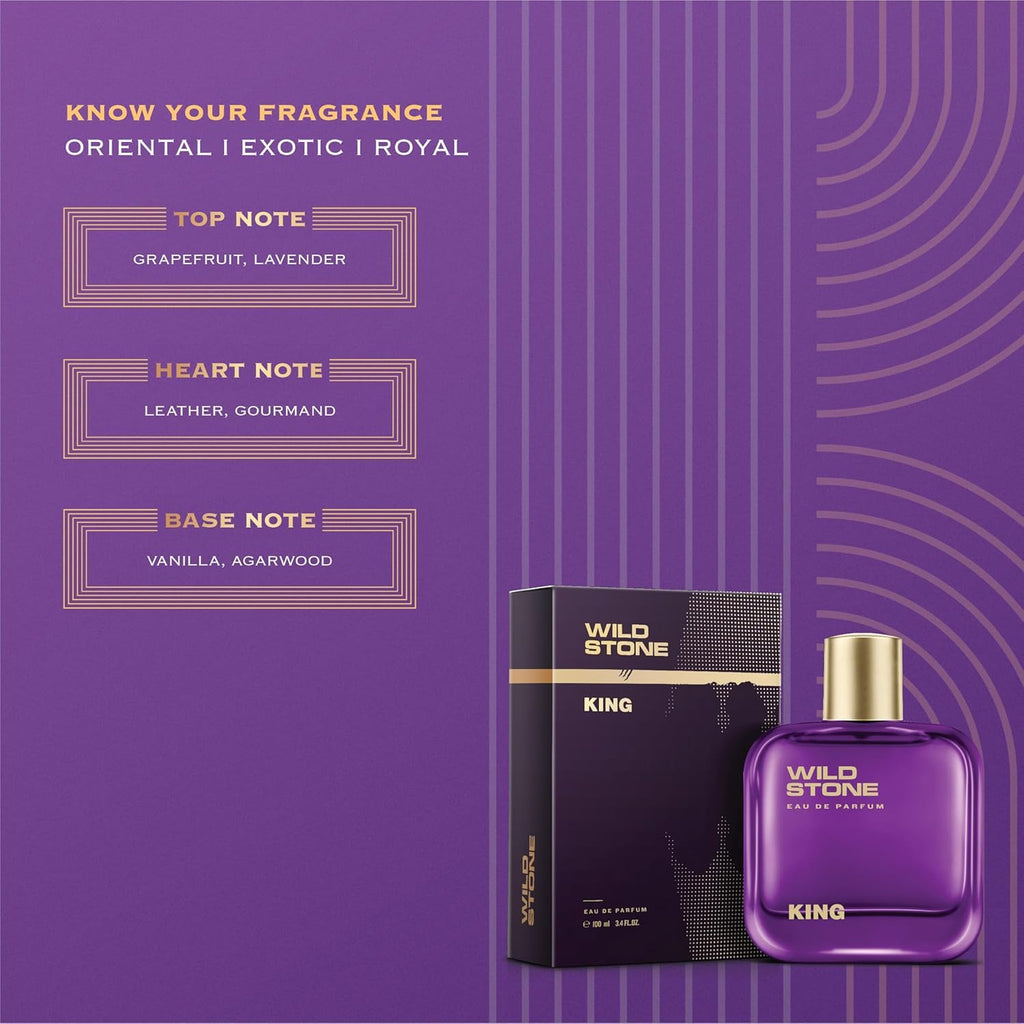 Wild Stone King Perfume for Men, 100ml| Luxury Eau De Parfum | Long-Lasting Fragrance | Best Gift for Him l Premium Perfume for Men l Infused with Woody & Oriental Notes