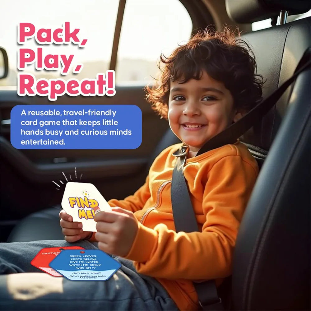 GiniMini FIND ME Scavenger Hunt Game for Ages 3+ 60 Reusable Cards 3 Play Modes Fast, First, Super FIT Indoor, Outdoor & Travel Boosts Observation, Memory & Vocabulary Family Fun
