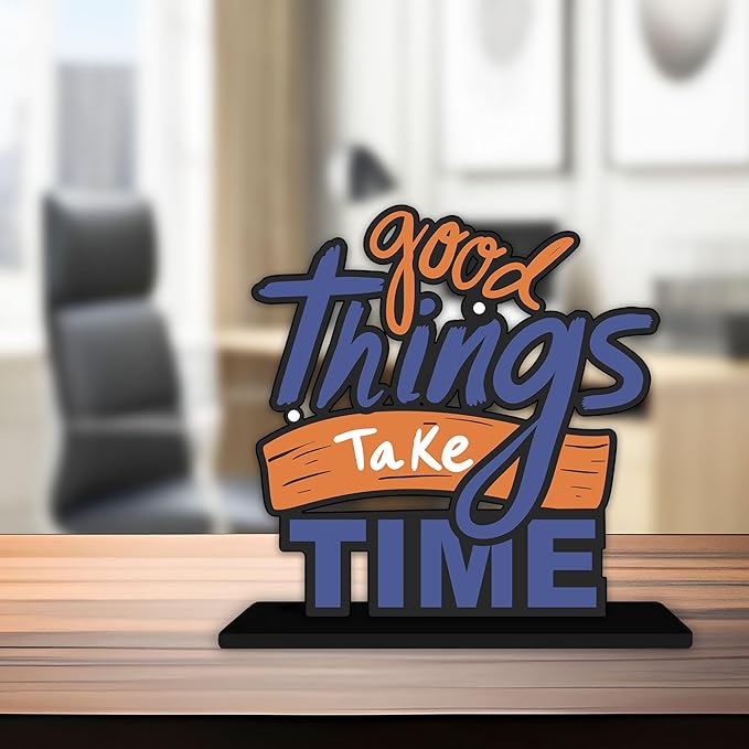 Artvibes Wooden Idols and Figurine Good Things Take Time Quotes Table Decoration for Office Desk | Home Decor | Living Room