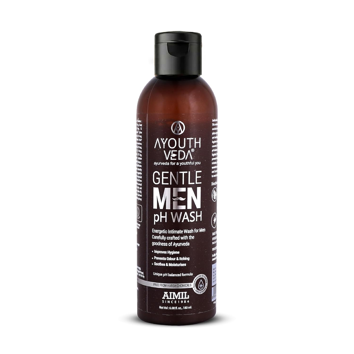 Ayouthveda Gentlemen PH Wash | Intimate Hygiene Wash For Men | PH Balancing Formula, Prevents Dryness, Itchiness & Bad Odor | Enriched With Aloe Vera, Haridra & Ashwagandha (Pack Of 1-180ml)