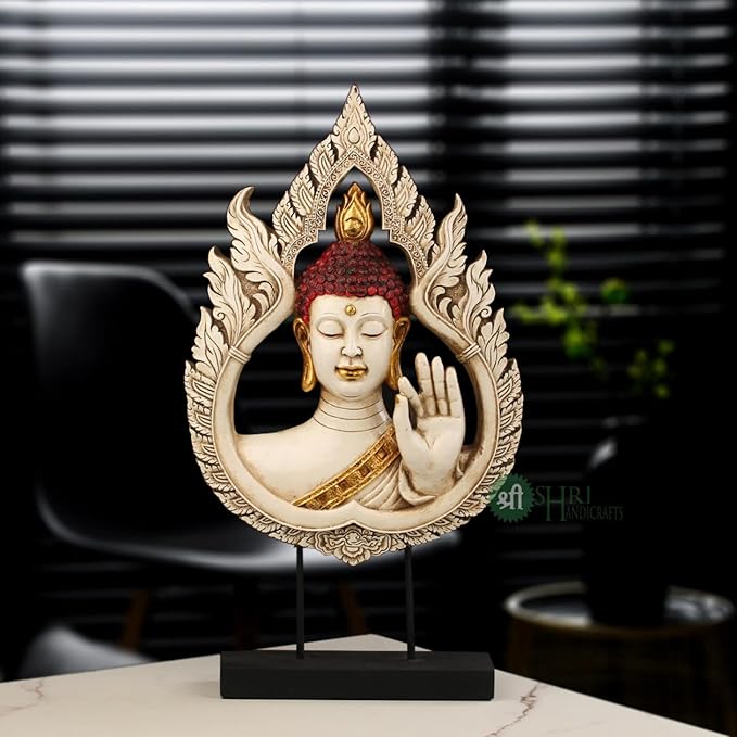Indicast Resin 20" Idol Buddha Panel Sculpture Statue Decorative Showpiece Collectible Figurine for Home & Office