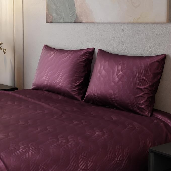 Stoa Paris Burgundy Bliss Satin Bedsheet for King Size Bed with 2 Pillow Covers Colour Burgundy Bliss-Maroon