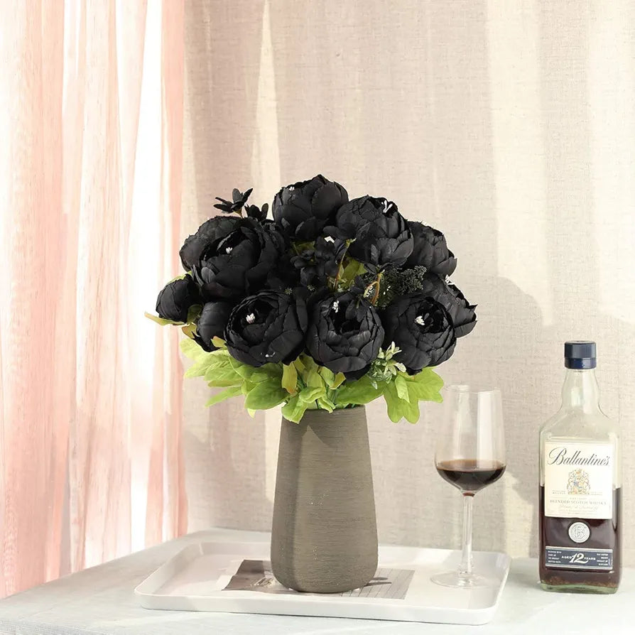 Artificial Flowers 25pcs Real Looking Black Foam Fake Roses with Stems Black