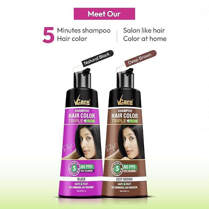 VCare Shampoo Hair Colour Shampoo-Black -  180 ml