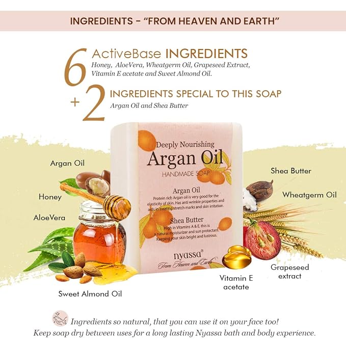 Nyassa Argan Oil Luxurious Handmade Soap | Moroccan Argan & Shea Butter - 150 Gms