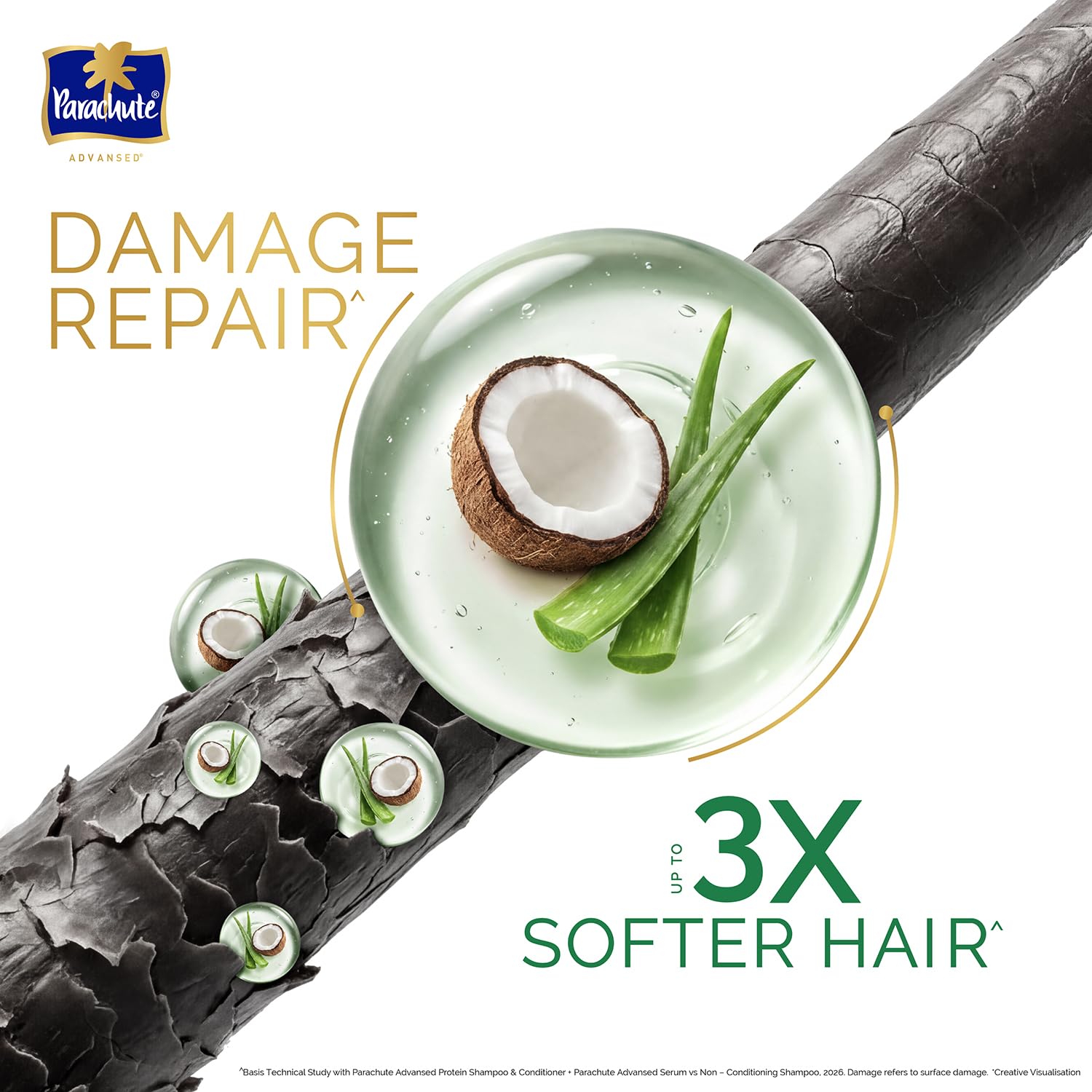 Parachute Advansed Protein Shampoo | with Coconut Milk and Aloe Vera | For up to 100% Damage Repair & up to 3X Softer Hair | Protein Lock Technology | Paraben-Free | For Men & Women | 340ml