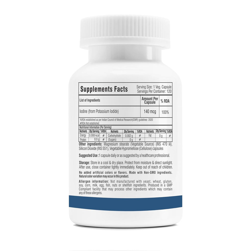 Trexgenics Iodine 140 mcg from Potassium Iodide Multi-Action Mineral for Thyroid Function, Metabolism, Immunity (120 Veg. Capsules)