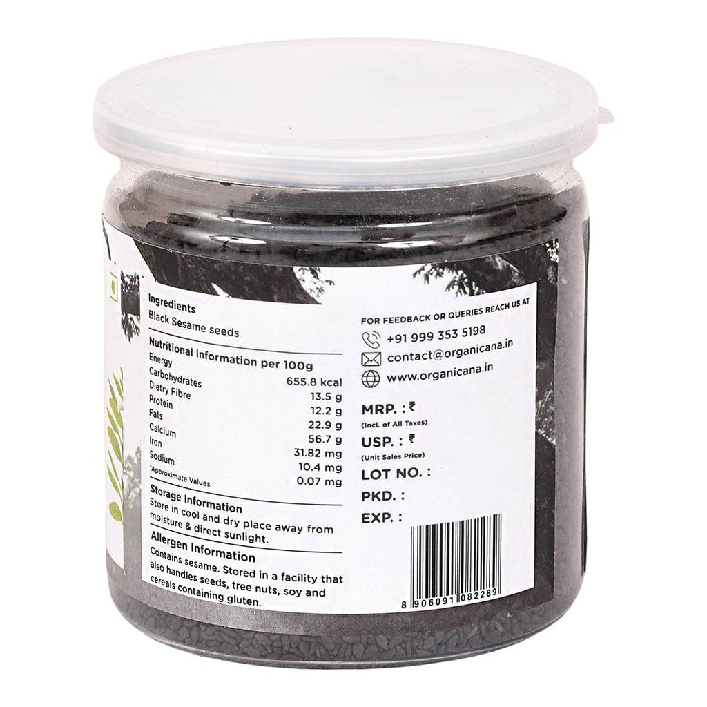 Organicana Black Sesame Seeds (Pack of 1) - Til for Eating | Natural Black Gingelly Oil Seed | Indian Spices for Everyday Essentials | Kaale Til for Weight Loss | Nutrient Rich Black Seeds