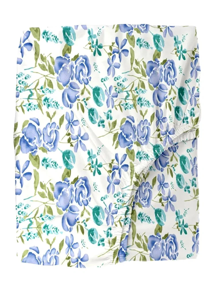 Trance Home Linen 180Tc 100% Cotton 78"X72" Standard King Size Elastic Fitted Bedsheet Printed King Bed Size With 2 Pillow Covers 180 TC Colour Huvu Blue