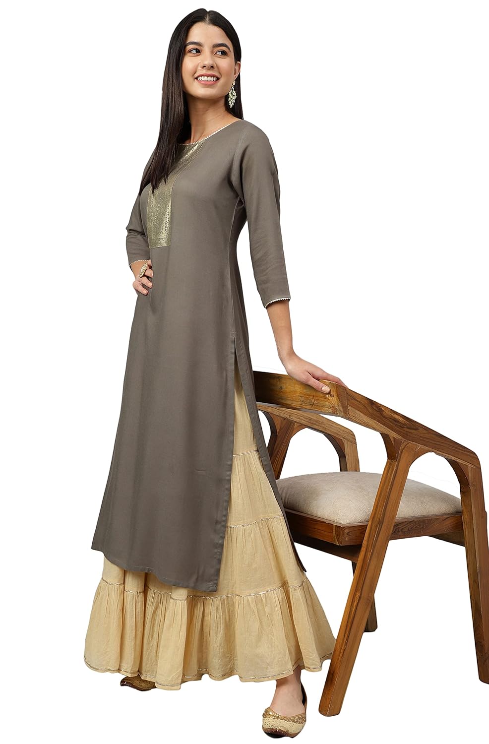 Janasya Women's Grey Rayon Solid Straight Kurta