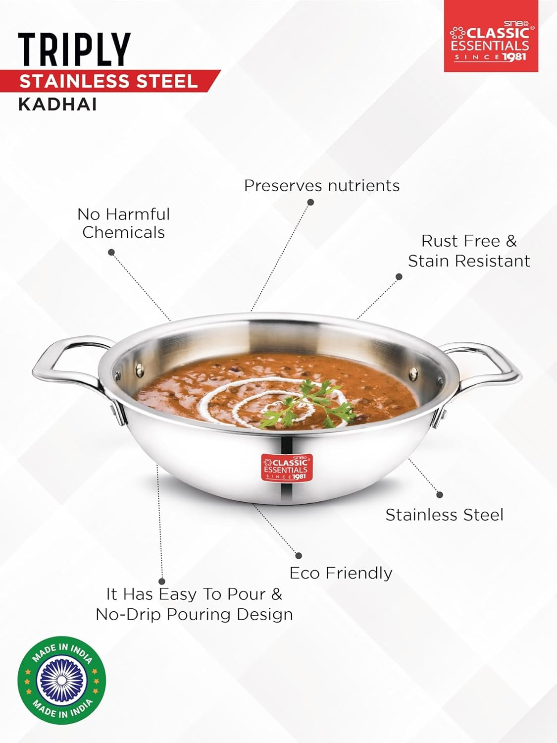 Classic Essentials Triply Kadhai 28cm 4L