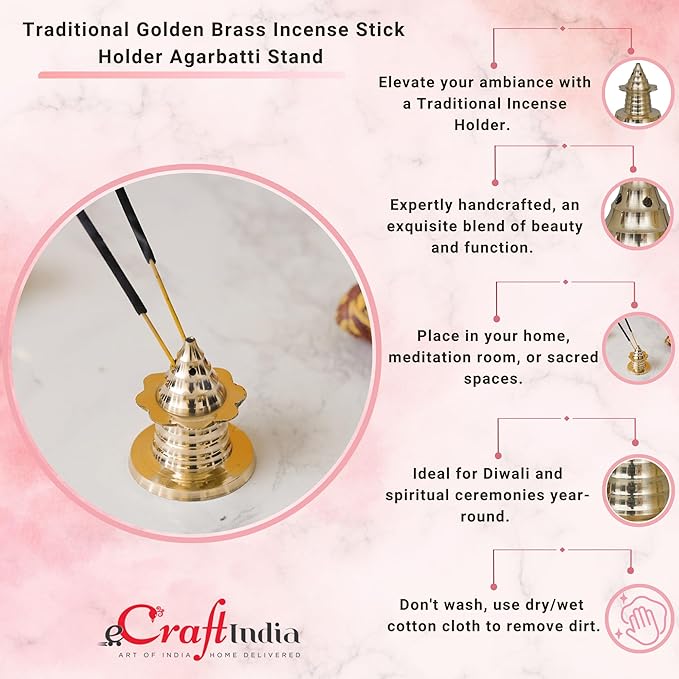 Ecraftindia Golden Brass Agarbatti Stand for Pooja | Incense Stick Holder | Agarbatti Holder | Incense Holder