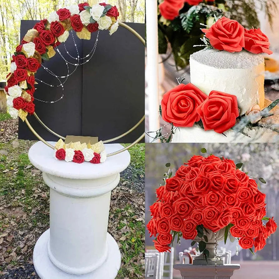 100 Pcs Artificial Flowers Roses Flower Heads Coral Red Foam Fake Roses