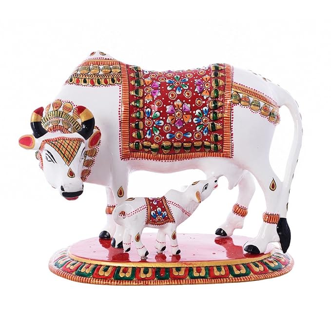 Ecraftindia Meenakari Metal Cow and Calf Figurine