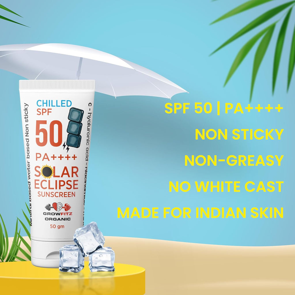Growfitz Unisex Multivitamin SPF 50 PA+++ Sunscreen | For Dry, Sensitive, Oily & Combination Skin | Lightweight, No White Cast | Mineral & Water Based | Natural Mint | No Harmful Chemicals (50g)