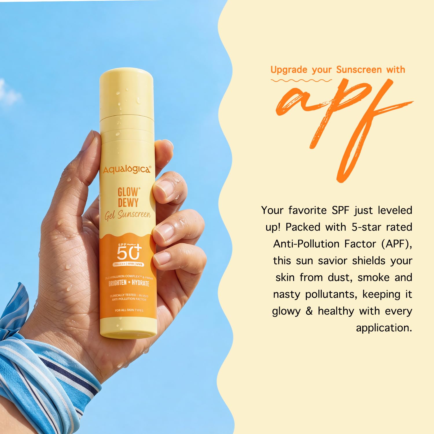 Aqualogica Glow+ Dewy Gel Sunscreen 50g | SPF 50+ PA++++ | 12-Hour Sun & Tan Protection | C-Hyaluron Complex & Papaya | Broad Spectrum UVA/UVB & Blue Light Protection | Fragrance-Free, No White Cast | Lightweight | For Men & Women