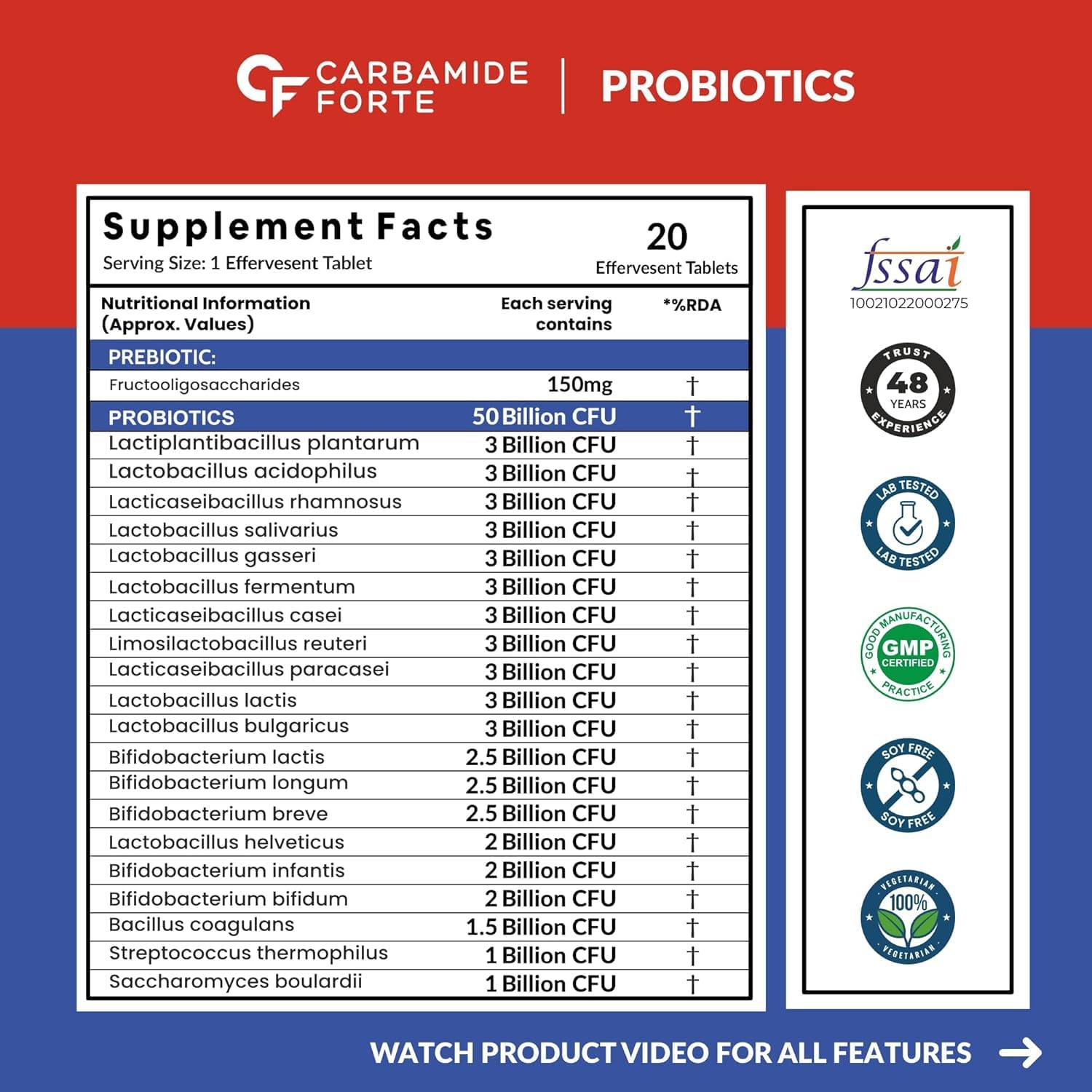 Carbamide Forte Probiotics Supplement | Gut Health Supplements with Limosilactobacillus reuteri | Probiotics supplement for gut health | Digestive Enzymes 20 Effervescent Tablets
