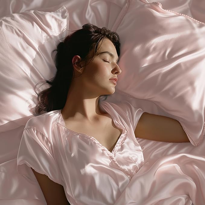 Stoa Paris Satin Bedsheets for Double Bed 300TC Premium Bedsheet with 2 Pillow Covers Colour Blushing Pink