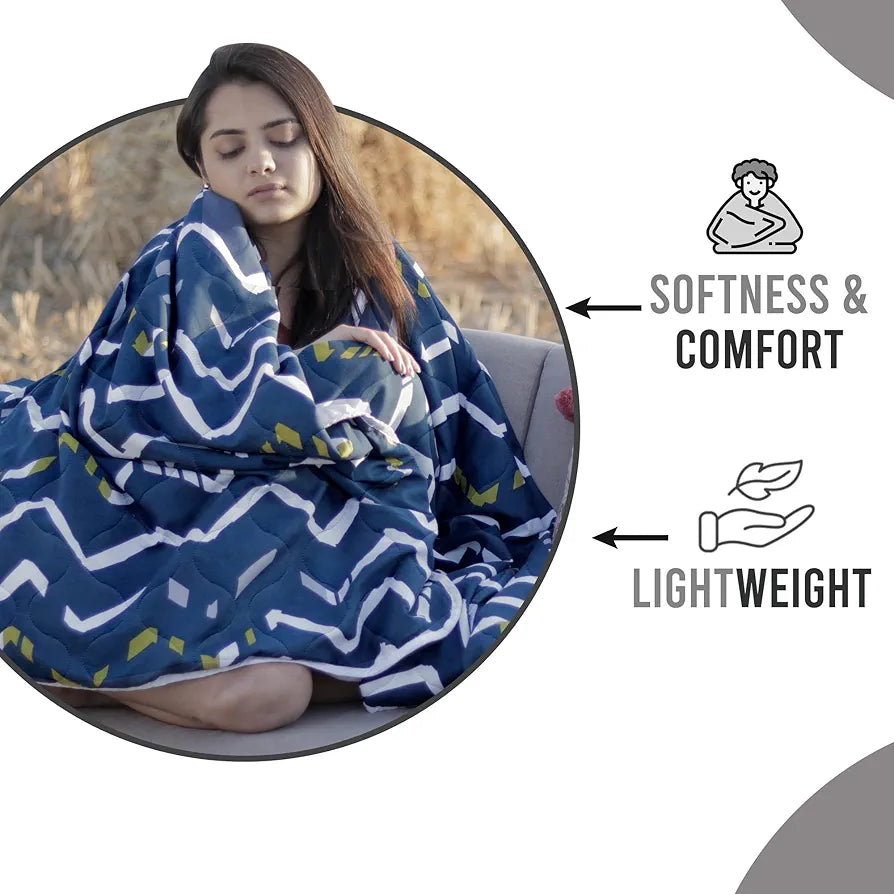 Divine Casa Microfiber 150 GSM Reversible Double Bed Comforter Ultra Soft & Lightweight Blanket Colour Blueprint