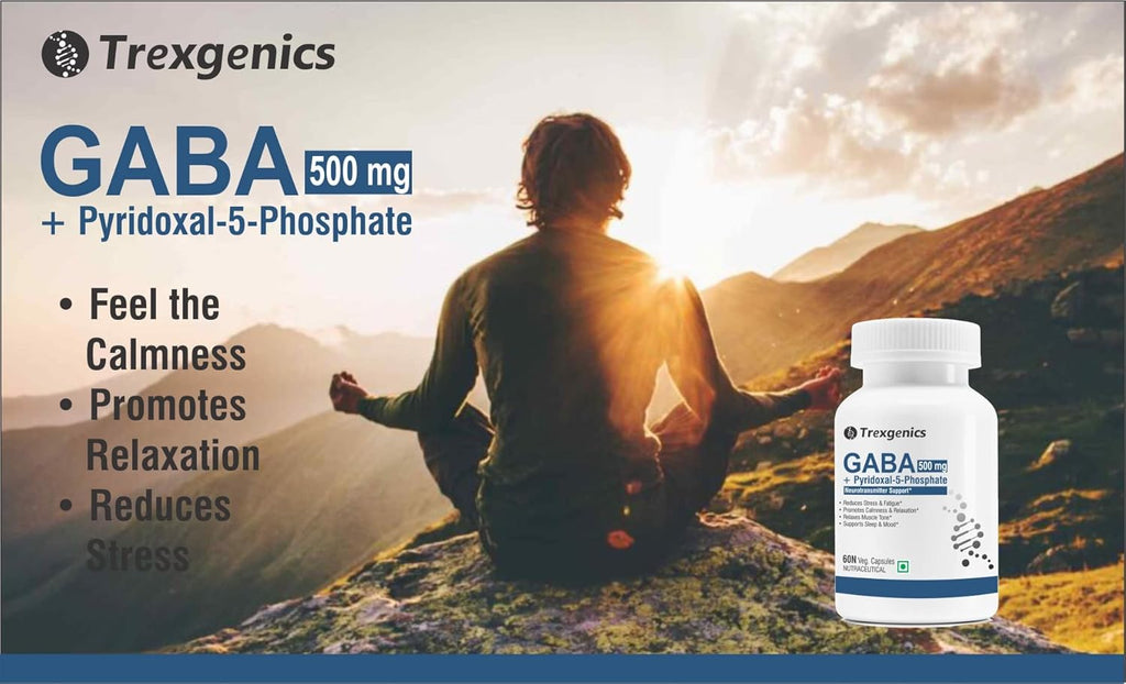 Trexgenics GABA (Gamma aminobutyric aicd) 500 mg, Pyridoxal 5 Phosphate 1 mg, Neurotransmitter, Stress, Sleep Support VEGAN & NON-GMO (60 Veg Capsules) (Pack of 1)