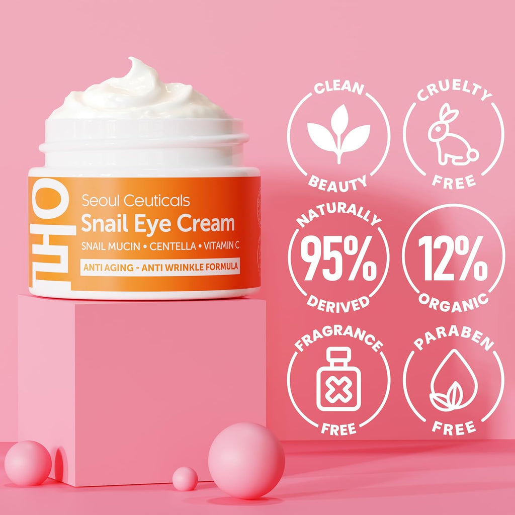 SeoulCeuticals Korean Snail Mucin Under Eye Cream â€“ 97.5% Snail Filtrate with Centella & Vitamin C â€“ K-Beauty Anti-Aging, Anti-Wrinkle, Dark Circles Cream â€“ 0.5 oz