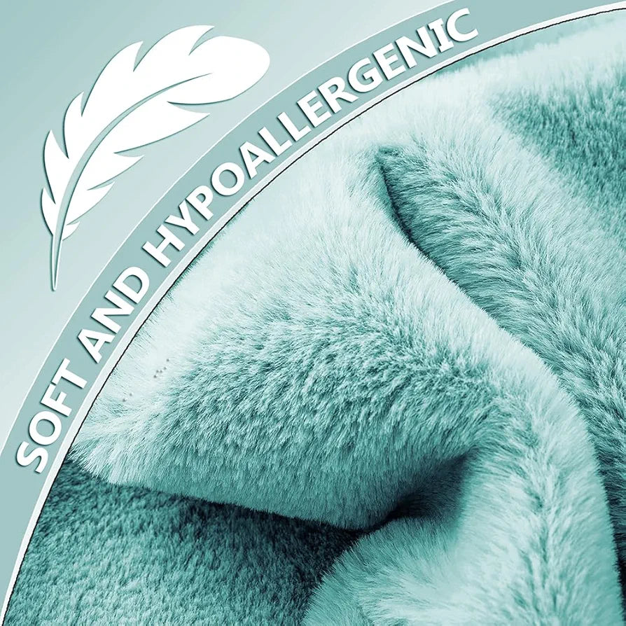 Homekart Faux Rabbit Fur with Sherpa Luxurious Soft Reversible Blanket for Double Size Bed 500GSM Blanket with Bag Packing Color Aqua