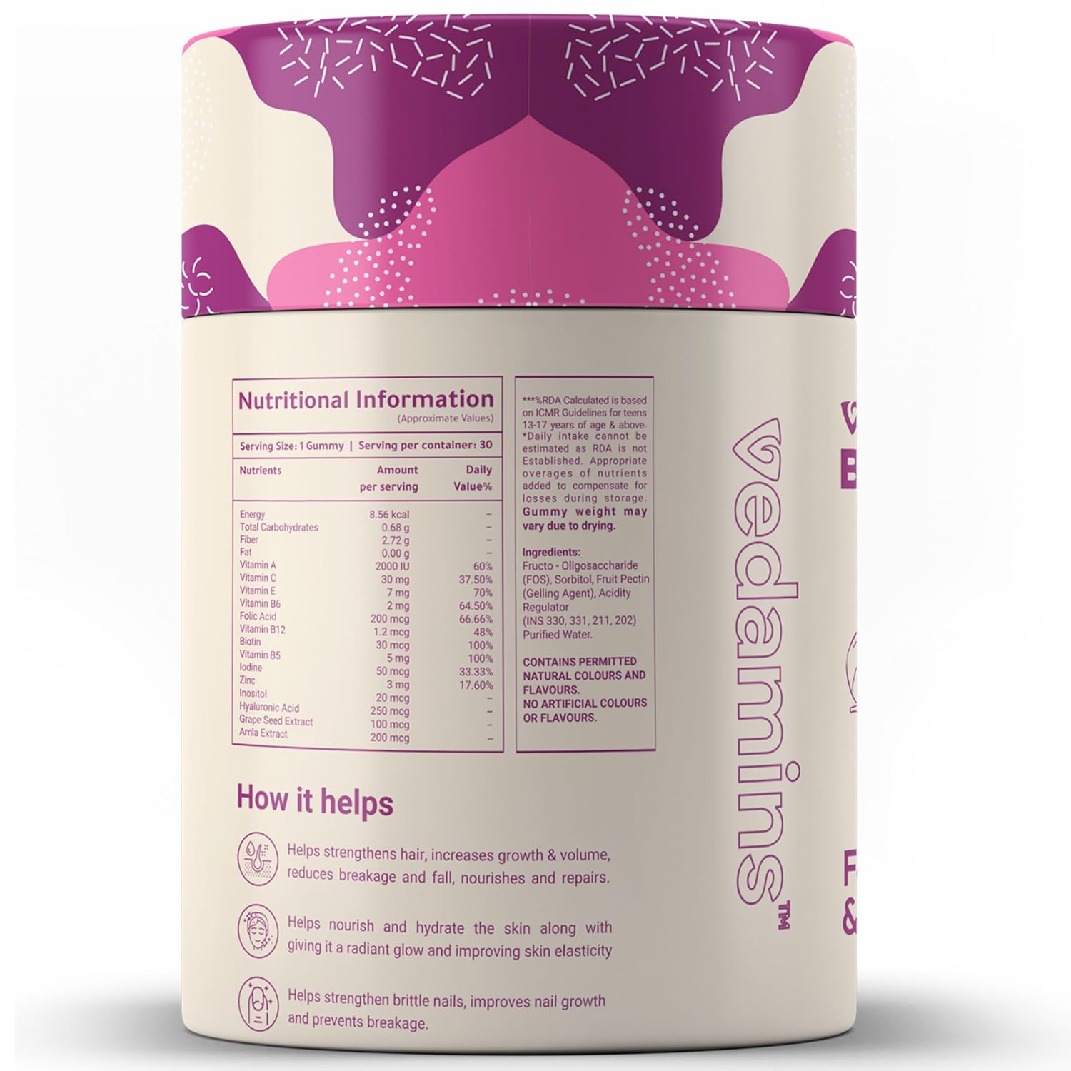 Vedamins Biotin Gummies for Hair, Skin & Nails I No Added Sugar I Hair Gummies for Women & Men - 30 Gummies | Pack of 2