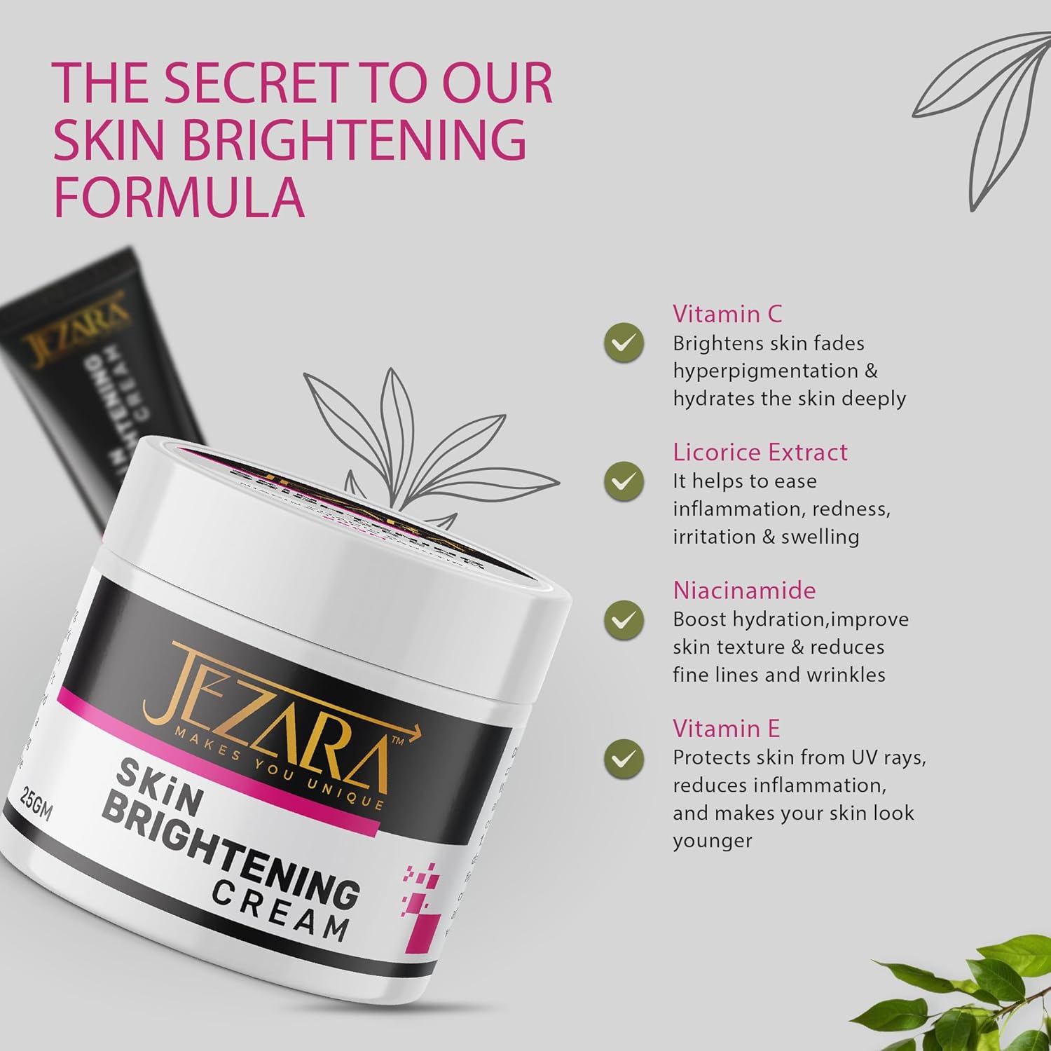 JEZARA Natural Skin Glowing Face Cream for Women & Men | SPF 50++ Sun Protection | Day & Night Cream for Pimples, Blackheads & Dead Skin | 45g