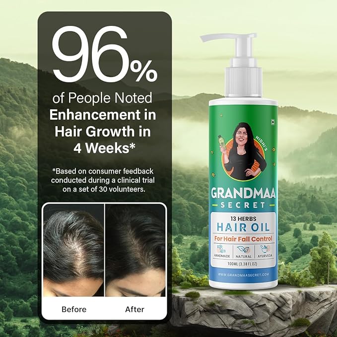 Nidhi's Grandmaa Secret 13 Herbs Hair Oil for Men & Women | Promotes Hair Growth & Reduces Hair Fall - 100 Ml