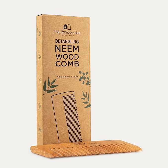 The Bamboo Bae Handmade Neem Wood Comb | Neem Comb for Detangling and Hair Growth | Shampoo Comb