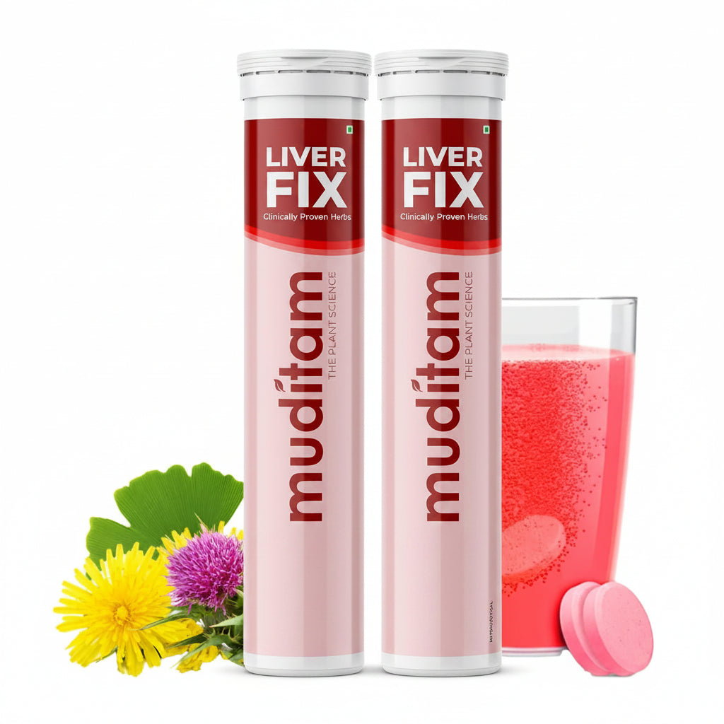 Muditam Ayurveda Liver Support Effervescent Tablet Flavour Flavor - 20 (Pack of 2)