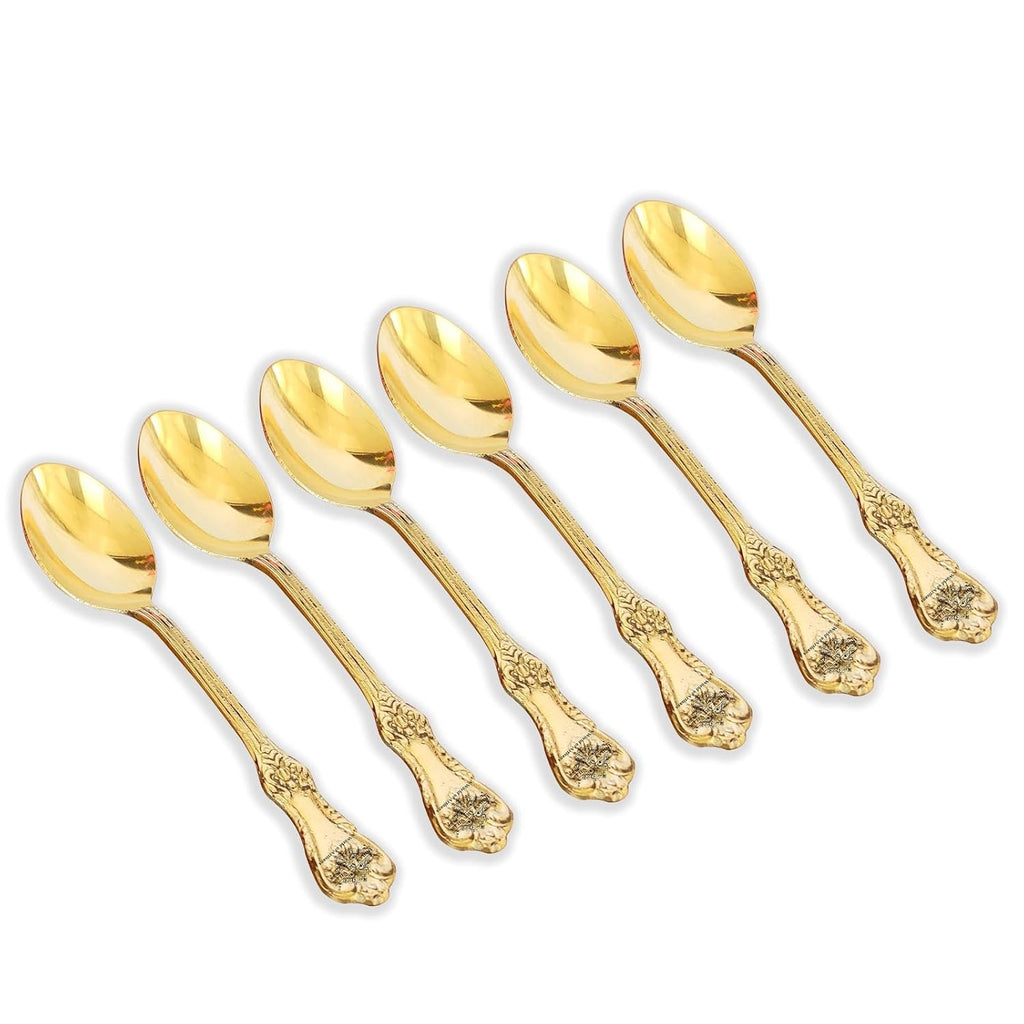 Indian Art Villa Brass Designer Spoon Tableware Home Hotel Length 6.5 Inch (Pack of 6)