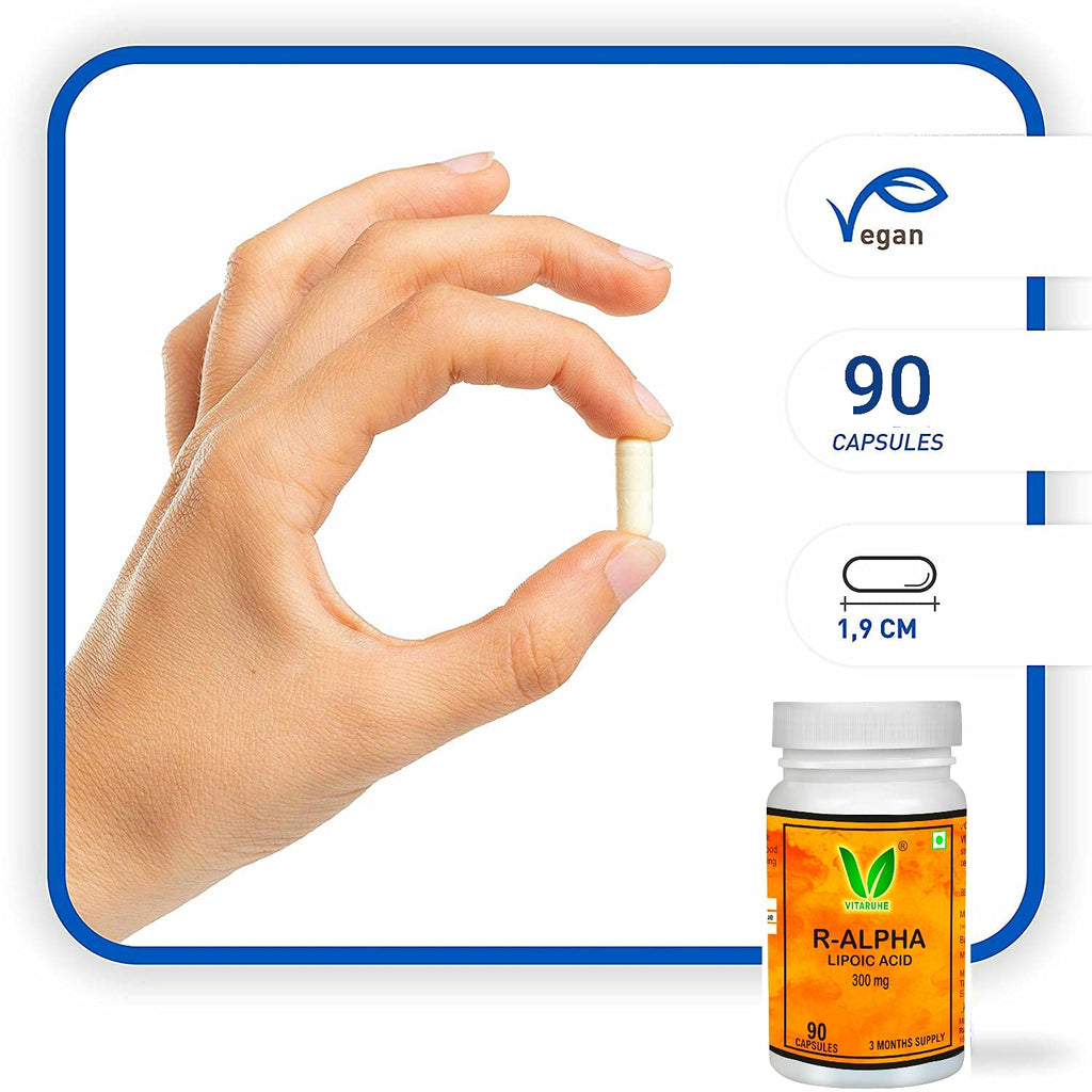 VITARUHE® R-Alpha Lipoic Acid, high Dosage, 300 Mg Per Capsule, Vegan, 3 Month Treatment, Natural Form Of Thioctic Acid, Quality Product, Bioactive dietary supplement without unnecessary additives