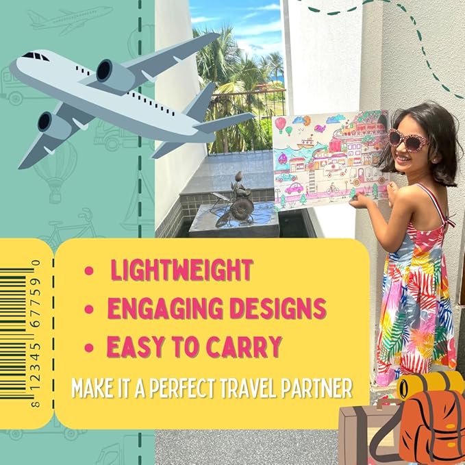 Pepplay Reusable Coloring Placemats Sheet with 8 Erasable Marker Pens Art Kit for Kids Vehicle Series