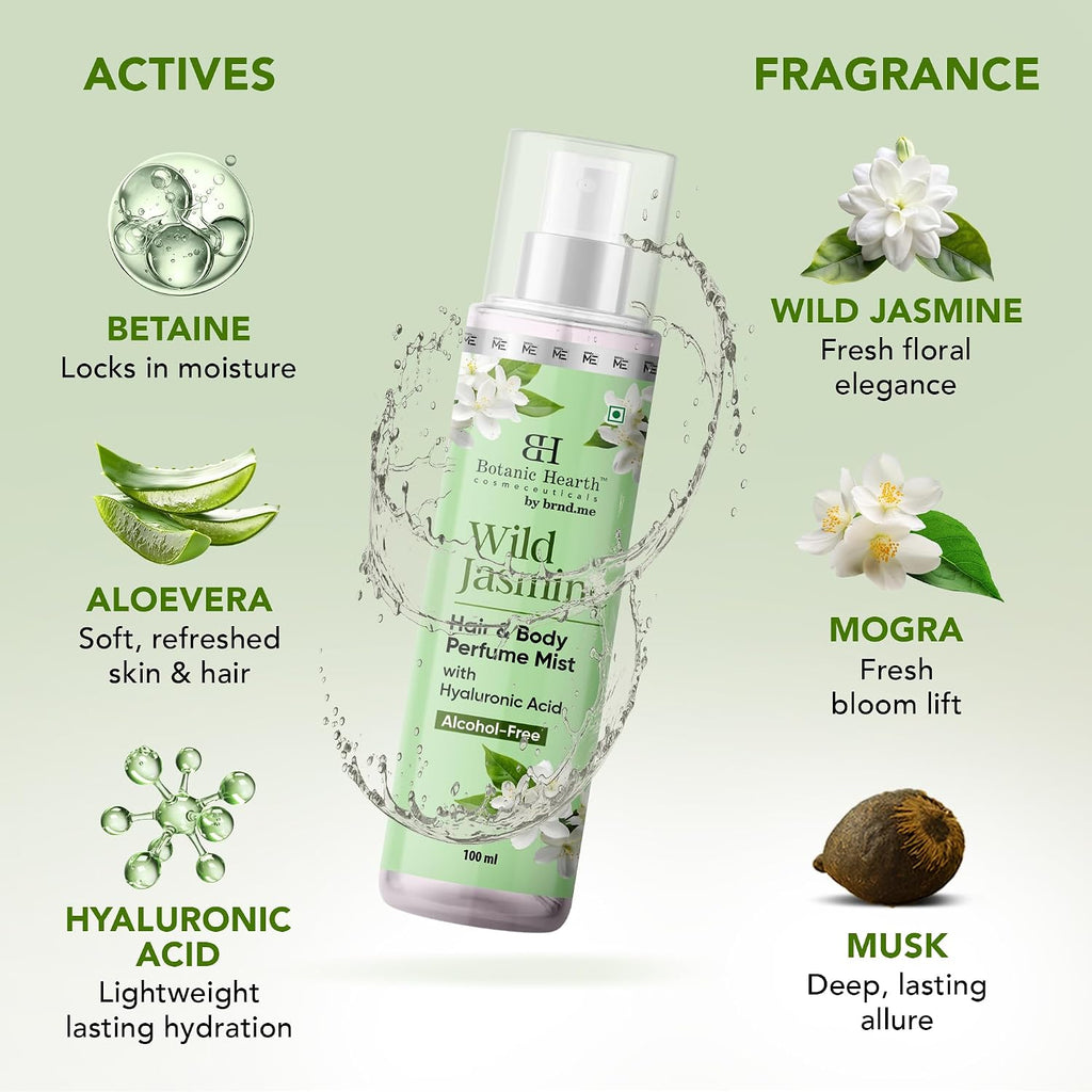 Botanic Hearth Wild Jasmine Hair & Body Mist for Women – Long Lasting Exotic Body Spray | Hair Perfume & Hair Mist Spray | Captivating Perfume for Woman | Floral Hair and Body Mist, 100ml