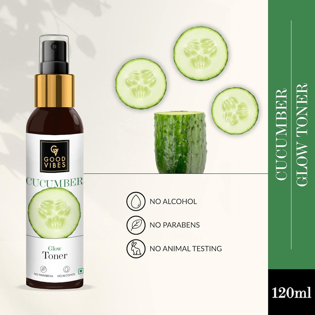 Good Vibes Cucumber Glow Toner 120 ml, Hydrating Pore Tightening Moisturizing Revitalising Face Spray Toner for All Skin Types, Natural, No Alcohol, Parabens & Sulphates, No Animal Testing