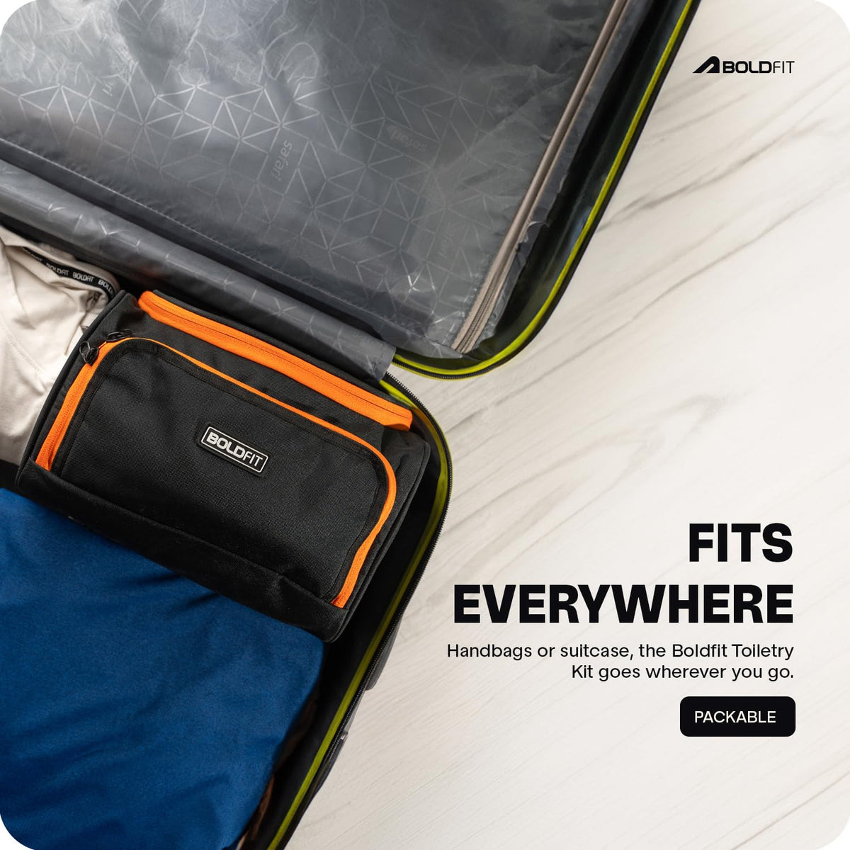 Boldfit Toiletry Bag,Spacious Toiletries Organiser with Multiple Compartments,Compact Gym, Travel Toiletry Pouch for Men & Women,Cosmetic & Grooming Storage Kit for Luggage with Zipper Closure,Black