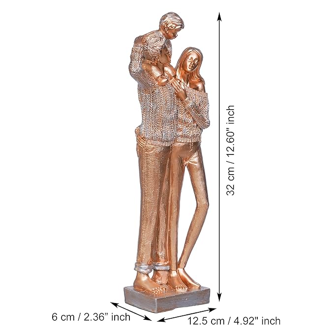 Ecraftindia Golden Beloved Family of Husband, Wife, and Kid on Father's Shoulder Human Figurines Decorative Showpiece