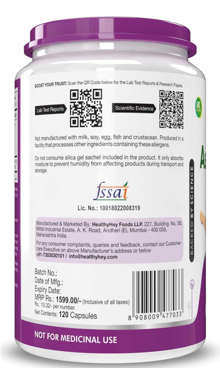 HealthyHey Nutrition Ashwagandha Powder Withania Somnifera | 100% Natural Ashwagandha Capsules - Ashwagandha Rejuvenates Mind & Body-120 Ashwagandha Capsules