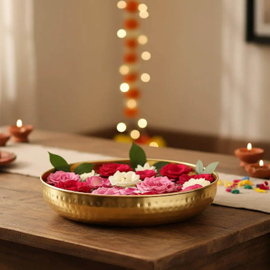 CraftVatika Urli Bowl Set Handcrafted Bowl for Floating Flowers and Tealight Candles Type 6