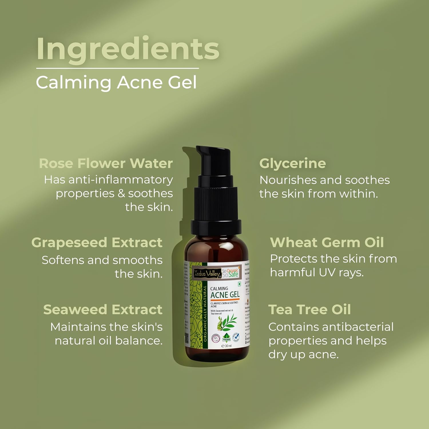 Indus Valley Calming Acne Gel with Seaweed Extract & Tea Tree Oil for Pimples, Soothes, Clarifies, and Refreshes Skin Naturally – 30ml