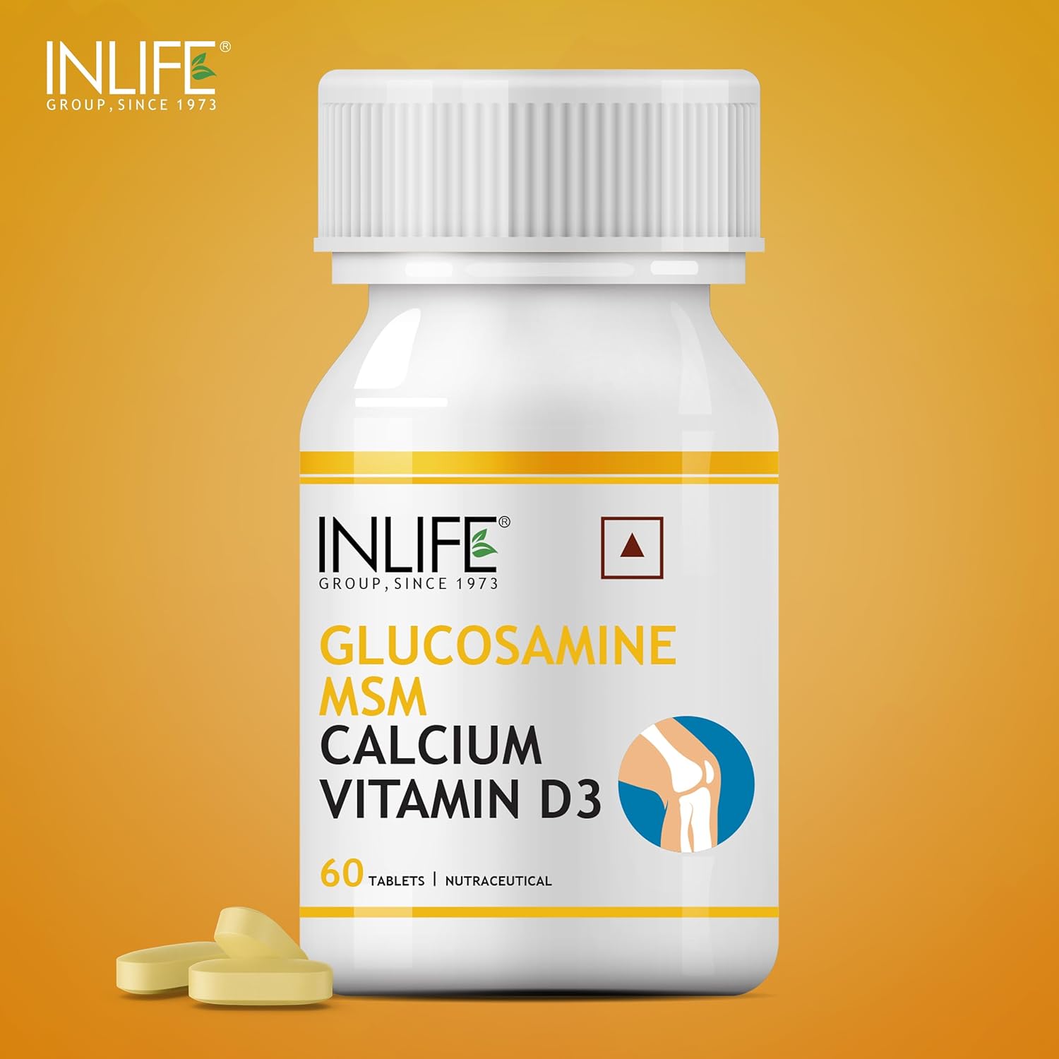 INLIFE Glucosamine Tablets for Joint | With MSM Calcium & Vitamin D3 | Cartilage, Bone Health Supplement - 60 Tablets (Pack of 1, 60)